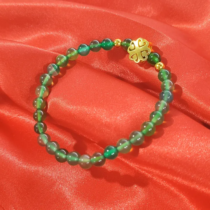 24k Gold Plated Clover Heart Jade Lucky Charm Bracelet Lazada PH