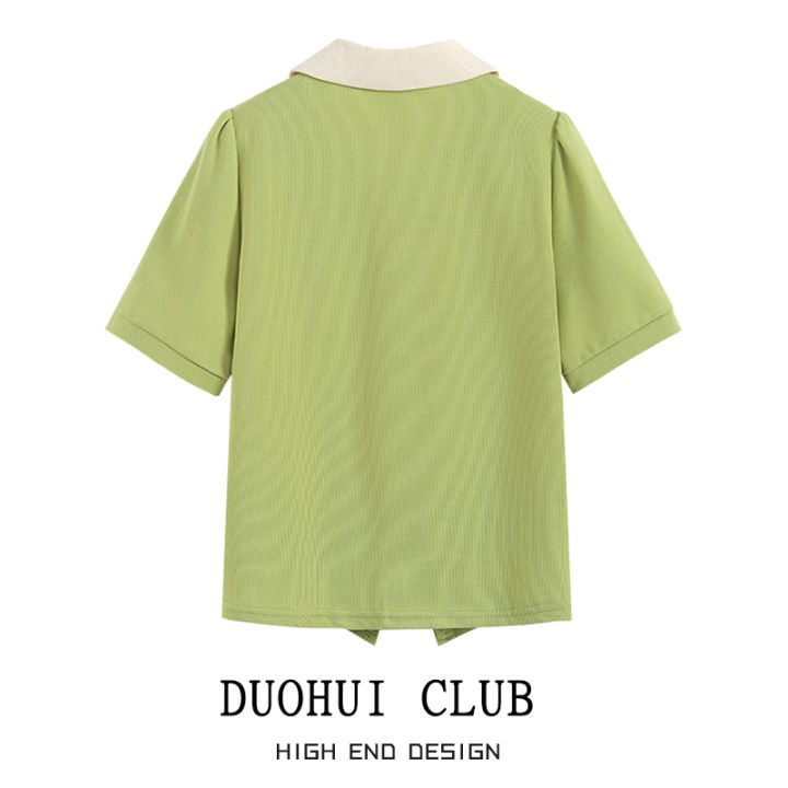 duohu-เสื้อเชิ้ตโปโลแขนสั้นสำหรับผู้หญิง-เสื้อโปโลคอโปโลสีเขียว-m-l-xl-2xl-3xl-4xl
