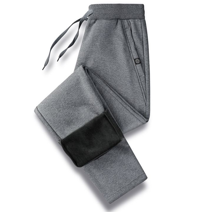 cod-and-winter-trousers-casual-mens-sweatpants-large-size-bundled-feet-fleece-thickened-sports-solid