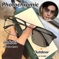 [Photochromic สีเทา][-75,-125,-175,-225,-275,-325,-375] แว่นสายตาสั้นของผู้ชายกรอบครึ่งสีฟ้าแว่นสายตาสั้นกันแดดแว่นตากรอบแว่นตาย้อนยุค