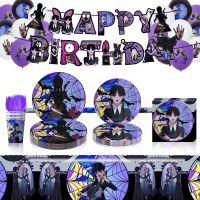 ◄✣ Wednesday Addams Theme Birthday Party Supplies Baby Shower Balloons Cupcake Toppers Napkins Cups Banners Party Decorations