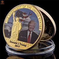 2017 US 45th President Donald Trump Gold Statue Of Liberty National Monument Souvenirs Coins&amp;Decoration Collectibles Badge Gifts