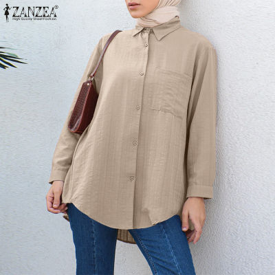 (สินค้ามาใหม่)(จัดส่งฟรี)Fancystyle ZANZEA เสื้อเปิดคอเสื้อแขนยาว,เสื้อหนามุสลิมผู้หญิง