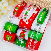 10mm 25mm Green Red White Christmas Tree Snow Santa Claus Printed Grosgrain Ribbons Glitter Metallic Letter Printed Ribbon Ruban Gift Wrapping  Bags