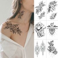 ✒ Waterproof Temporary Tattoo Stickers Peony Rose Flower Mandala Henna Chain Flash Tatto Women Body Art Transfer Fake Tattoos Men