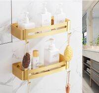 ▩♤◐ Nordic modern brushed gold bathroom square storage basket space aluminum toilet double-layer storage rack bathroom accessories