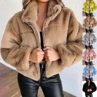 Womens Autumn Fur Coat Plush Jacket Wool and Mixes Woman Winter 2021 Elegant Quilted Black Oversized Coats Female Clothing