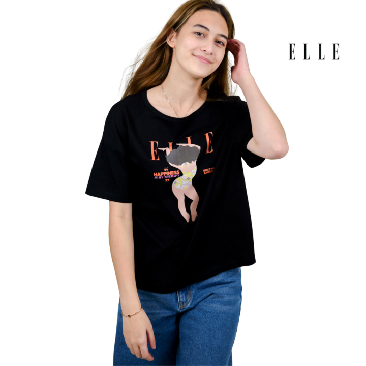 elle-boutique-เสื้อยืดสตรีคอปาด-ทรงครอป-แขนสั้น-สกรีนลาย-elle-limited-editions-w3k562