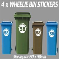 【LZ】❆♗  4 X White Wheelie Bin House Number Stickers Customized Personality Stickers 15cmx15cm