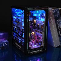 หนังสือ DIY Nook ชุดก่อสร้างขนาดเล็กจุดยึดเกาะชั้นวางของ Cyberpunk World สไตล์ Dollhouse Bookend ของเล่นสร้างสรรค์แฮนด์เมด Kado Ulang Tahun