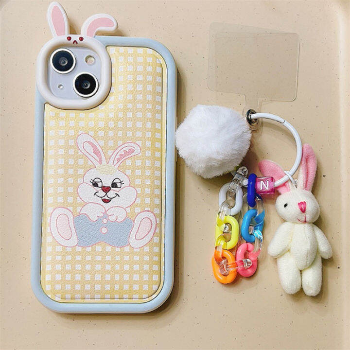 เคสกระต่ายน่ารักสำหรับ-iphone-14promaxกรณีโทรศัพท์กระต่ายการ์ตูนตลกสำหรับ-iphone12promax-เคสโทรศัพท์เบาะลมสีเหลืองสำหรับ-iphone11-หูฟังกระต่ายสเตอริโอสำหรับ-iphone13-plush-ตุ๊กตากระต่ายจี้กรณีโทรศัพท์