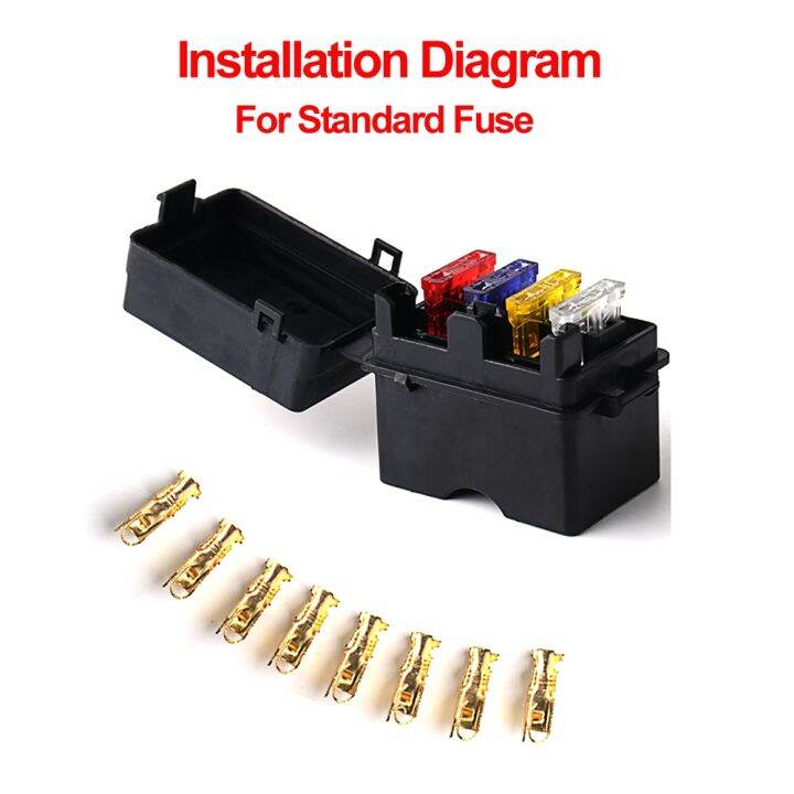 4-way-black-car-medium-relay-fuse-box-assembly-with-8pcs-gold-terminals-car-insurance-holder