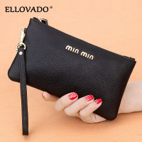 Ellovado Genuine Leather Women Zipper Clutch Bag Female Card Holder Card Wallet Fashion Coin Purse Money Phone Case Bag