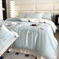 Class A 160ออสเตรีย Lanjing Tencel ชุดสี่ชิ้น Silky Sleep Naked ผ้าปูที่นอนผ้านวมผ้าไหมน้ำแข็งผ้าปูที่นอน