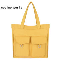 Yellow School Bookbag Canvas Tote Shoulder Bags for Women Double Pocket Casual Shopping Travel Handbags