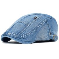 ล้าง Denim Newsboy Cap ทุกข์ Peaked Cap ปรับผ้าฝ้าย Beret Vintage Ivy Flat Cap Four Seasons