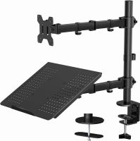 HUANUO Monitor and Laptop Mount with Tray for 13- 27 inch, Fully Adjustable Laptop Notebook Desk Mount up to 17 inch, Weight up to 22lbs, Extension with Clamp and Grommet Mounting Base