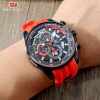 【LZ】 MINI FOCUS Red Watch for Men Fashion Luxury Chronograph Quartz Wristwatch with Silicone Band Luminous Hands Date Waterproof 0350