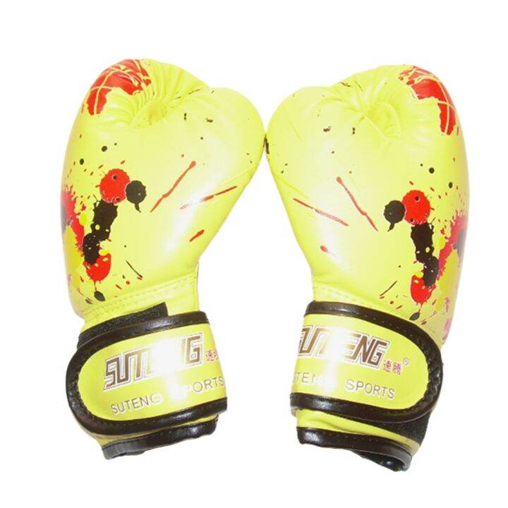 1pair-pu-leather-workout-muay-thai-ergonomic-boxing-gloves-fight-mitts-training-sparring-shockproof-kids-children-baby-punch