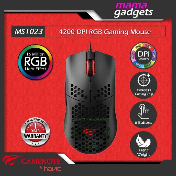 Gamenote MS1023 RGB Backlit Gaming Mouse, 4200K DPI, Light Weight ...