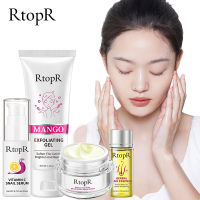 RtopR FDA Natural Plant Extracts Set Mango Exfoliating Cream+Mango Soothing Facial Cream+Vitamin C Snail Serum+Herbal Hair Growth Essential Oil