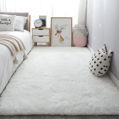 Plush Carpet Suitable For Living Room White Soft Fluffy Carpets Bedroom Bathroom Non-slip Thicken Floor Mat Teen Room Decoration