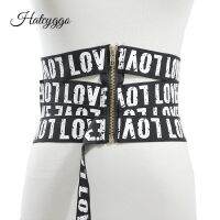 【CW】 Fashion Wide Cummerbund Waistband Elastic Belts Female Printing Canvas Luxury Brand Stretch