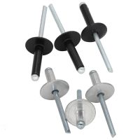 M4 OD 6.4Mm 8Mm 10Mm 13Mm 16Mm Putih Hitam AL Aluminium 12Mm Besar Bulat Datar Kepala Menutup Sendiri POP Daun Tarik Paku Keling Inti