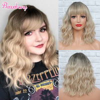 Beauebony Synthetic Hair Blonde Bob Wig With Bangs Short Curly Wigs For Black Women Pink Purple Blue Green Burdy Lolita Wig