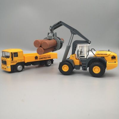 Architecture Construction Auto Transporter And Wood Grabber Truck Alloy Vehicle Diecast Model Toy For Children Gifts Toy