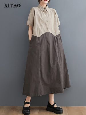 XITAO Shirt Dress Loose Dress Patchwork   Temperament Dress
