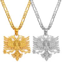 Anniyo Albania Eagle Pendant Necklaces for Men Women Silver Color/Gold Color Albanian Jewelry Ethnic Kosovo 233406