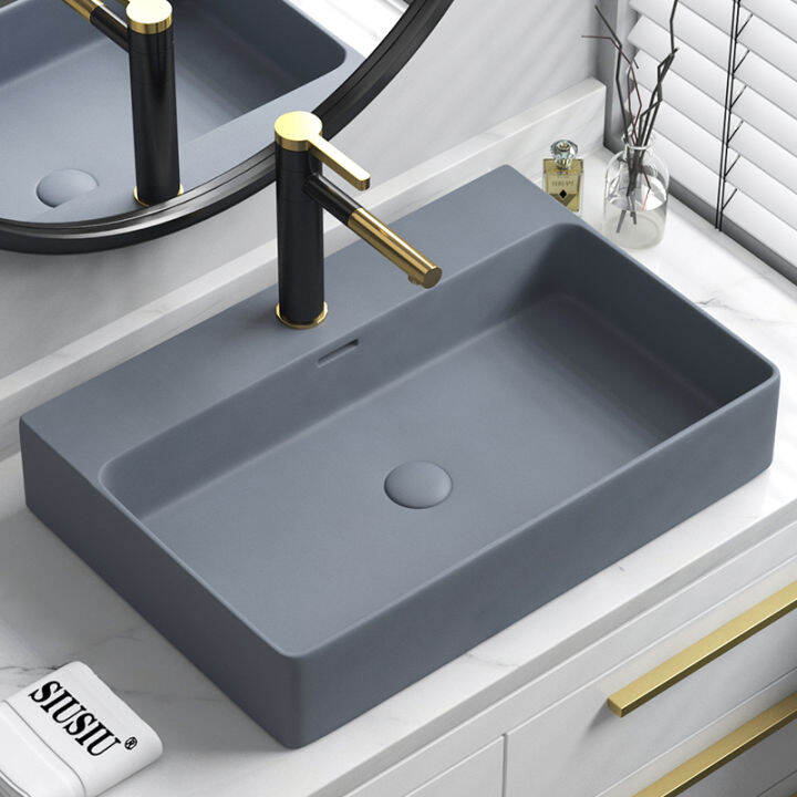 Nordic white black gray ceramic washbasin square large 50CM art ...