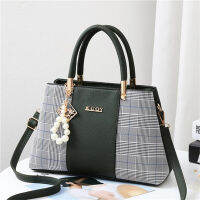 Popular Patchwork Women Shoulder Bag Elegant Female Plaid Crossbody Bags Top-Handle Hand Tote with pendant hanging