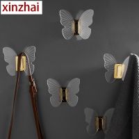 【YF】 Bathroom Acrylic Butterfly Clothes Hook Wall Hooks Behind Door Single Hanger Gold Coat Free-punch