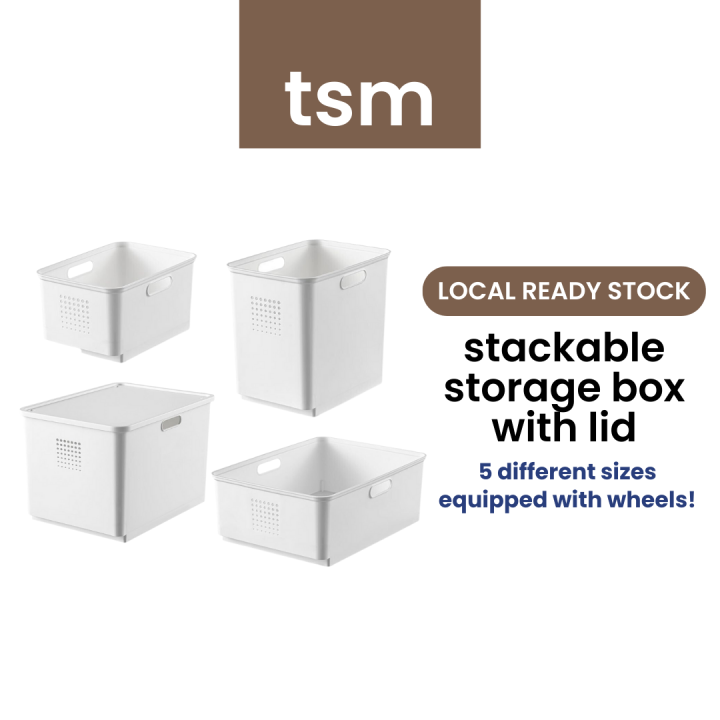 TSM White Stackable Storage Box with Lid & Wheels Eco Plastic Sorting