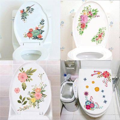 Toilet Elegant Flower Stickers Bathroom Decoration Stickers Bathroom Art Decors Self-adhesive Paintings Removable PVC Sticker