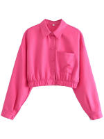 YENKYE 2022แฟชั่นผู้หญิง Single Breasted Rose Red Crop Denim แจ็คเก็ต Vintage แขนยาว Hem Elastic Casual ฤดูใบไม้ร่วงสั้น Coat