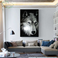 ผ้าใบวาดภาพสัตว์หมาป่าสีดำและสีขาวศิลปะบนผนังโปสเตอร์ที่ทันสมัยห้องนั่งเล่นการพิมพ์รูปภาพ HD ตกแต่งบ้าน454