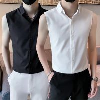 CODDian Zhen Shirt vest men 2022Fashion brand sleeveless T-shirt short sleeve slim fit f衬衫背心男2022潮牌无袖T恤短袖修身潮流薄款马甲坎肩7.27