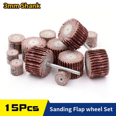 15PCS Sanding Flap Set with 3mm Shank Grinding Wheel Head Sander Abrasive Tools Sandpaper Rust Removal for Dremel Rotary Tools Cleaning Tools