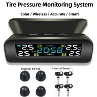 ◇❆□ Smart TPMS Car Tire Pressure Alarm Monitor System with Clock Wireless Solar Intelligent Tyre Pressure Temperature Warning Sensor