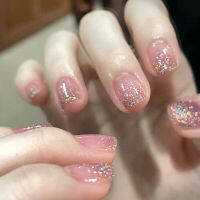 Nail Art 24pcsset Red Gold Cady Glitter Color Fake Nails With Glue Short Full Nail Tips Nail