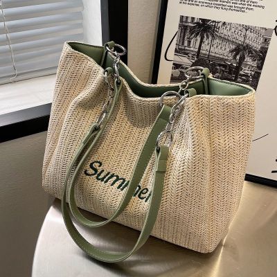 MLBˉ Official NY Spring and summer straw woven large-capacity bag womens new niche all-match woven bag foreign style commuter shoulder tote bag