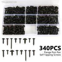 ▣㍿ 340/500pcs Pan Head Tapping Screw Cross Head M3/M4/M3.5/M4.8 Self Tapping Screw Set Assortment Kit Black Furniture Carbon Steel