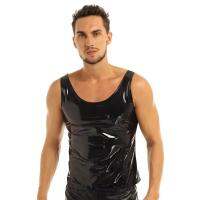 ผู้ชายเซ็กซี่แขนกุดเสื้อหนังชายเสื้อกั๊กหนัง PVC เงา Mens Glossy PVC Leather Tank Shirts Sleeveless Sexy Shaping Casual Tops Vest Male Shiny Wetlook Latex Patent Leather T-shirts【Sekexi-246】