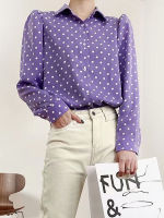 Spring Hot Sale Long Sleeve Female Clothing Ladies Polka Dot Printed Collar Button Shirt Top Blouse