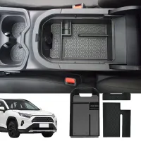 อุปกรณ์เสริมรถยนต์เก็บของสำรองสำหรับ Toyota RAV-4 2019 2020 2021คอนโซลกลางกล่องที่เก็บสัมภาระตรงกลางรถสีดำ