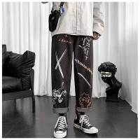 2021Korean Pants Jeans Cartoon Dinosaur Graffiti Mens Streetwear Hip Hop Cargo Oversized Trousers Mens Black Denim Pants Overalls