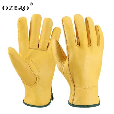 【CW】 OZERO Leather Gloves Men Cowhide Heavy Duty Safety Driver Working Welding Mechanic 1003